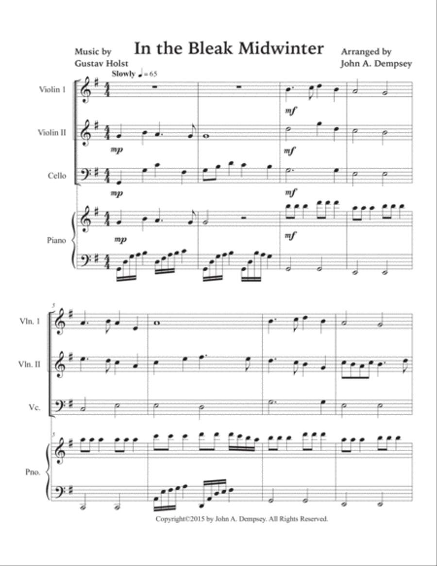 In the Bleak Midwinter (Piano Quartet): Two Violins, Cello and Piano Piano Quartet scores gallery preview page 5