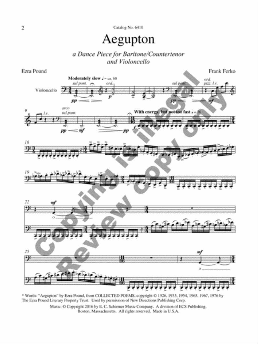Aegupton: A Dance Piece for Baritone/Countertenor and Violoncello Baritone Voice scores gallery preview page 3
