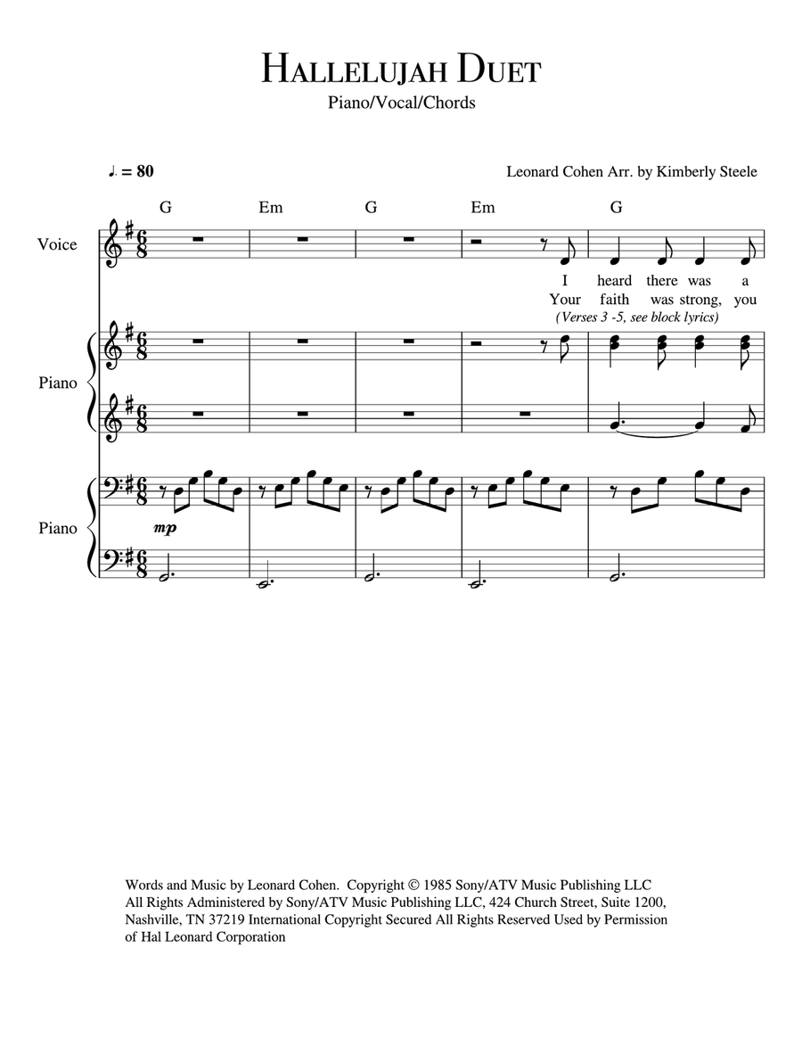 Hallelujah Easy Piano scores gallery preview page 1