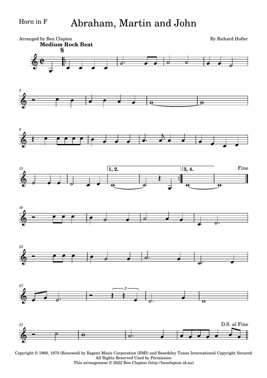 Abraham, Martin And John Horn Solo scores gallery preview page 1