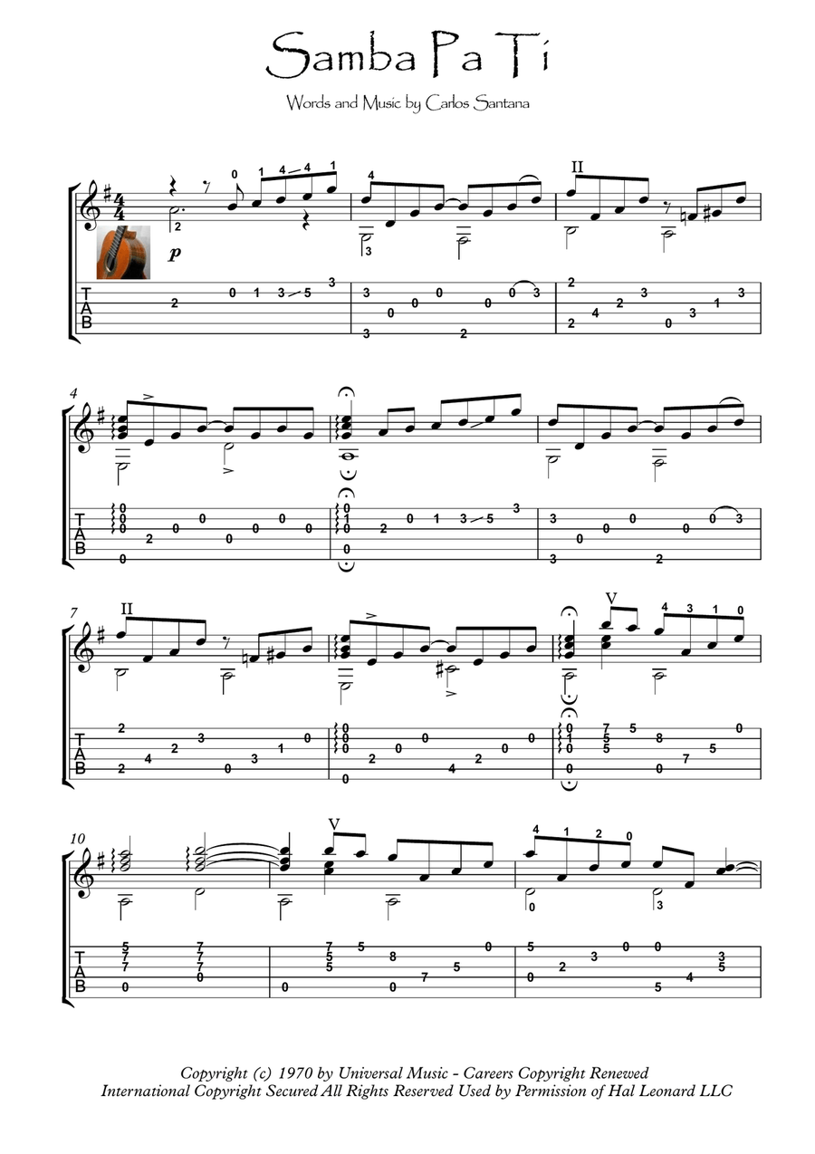 Samba Pa Ti Acoustic Guitar scores gallery preview page 1