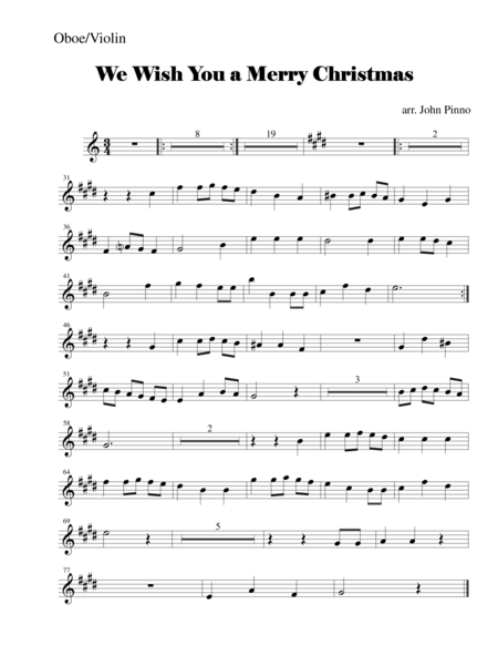 We Wish You a Merry Christmas (oboe, or violin, part only)