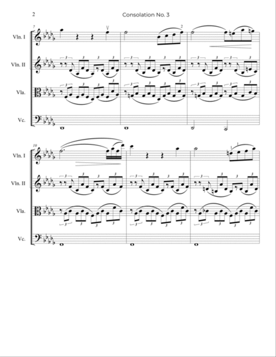 Liszt: Consolation No.3 in Db major - String Quartet String Quartet scores gallery preview page 3
