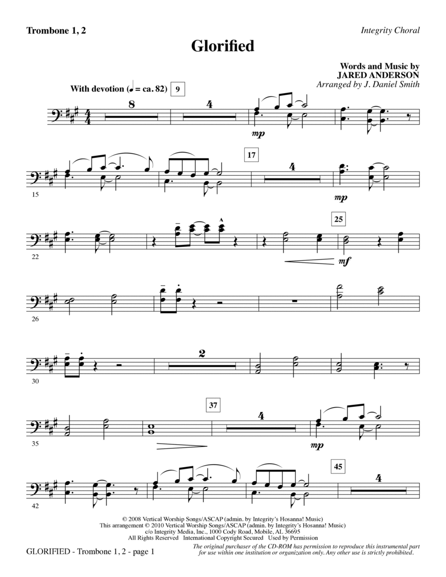 Glorified - Trombone 1 & 2 Choir scores gallery preview page 1