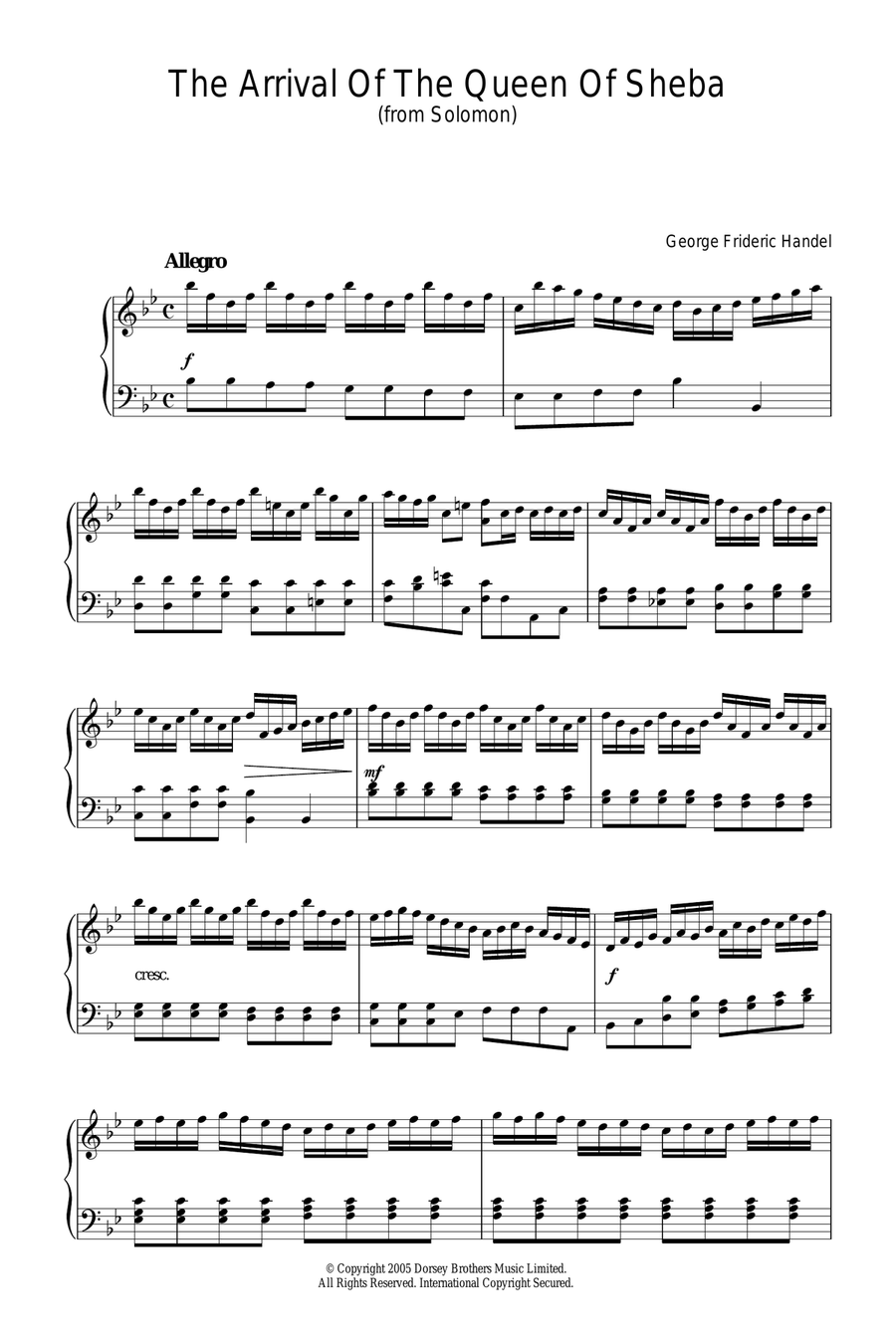 The Arrival Of The Queen Of Sheba (from Solomon) Piano Solo scores gallery preview page 1