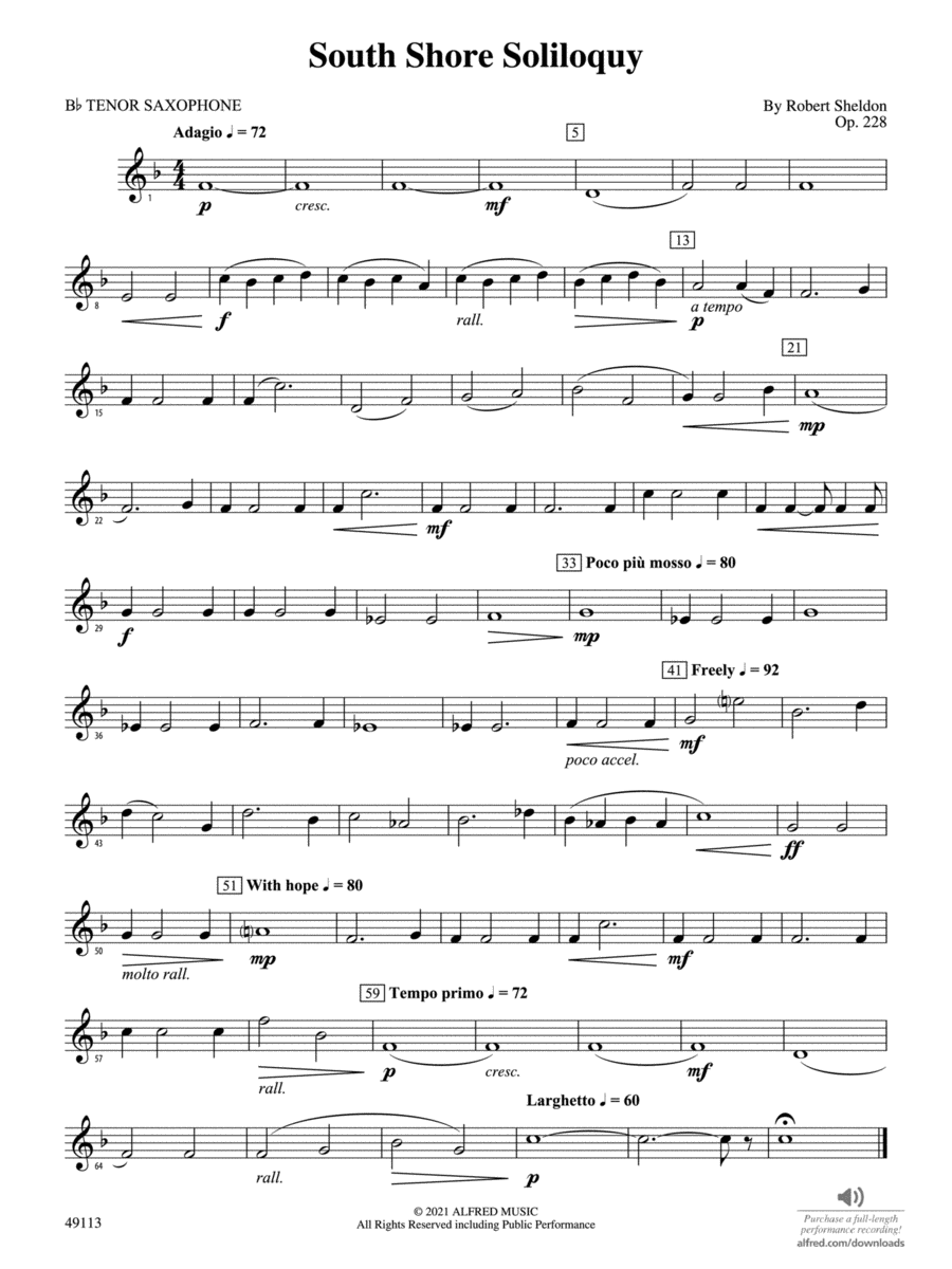 South Shore Soliloquy: B-flat Tenor Saxophone Concert Band scores gallery preview page 1