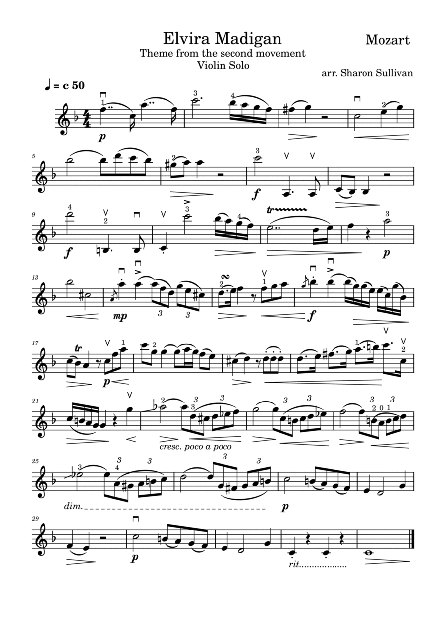 Elvira Madigan (Theme from second movement of Piano Concerto 21) Violin Solo (short version) Violin Solo scores gallery preview page 1