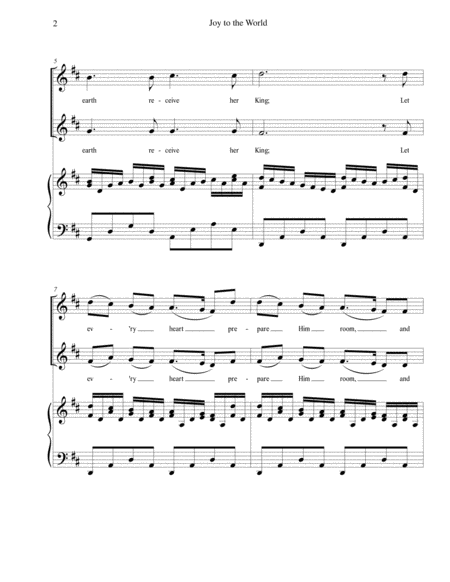 Joy to the World - for 2-part choir with piano accompaniment image number null