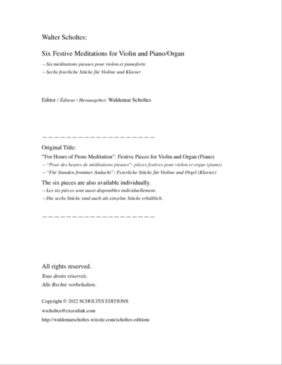 Six Festive Meditations for VIolin with Piano Accompaniment Violin Solo scores gallery preview page 2