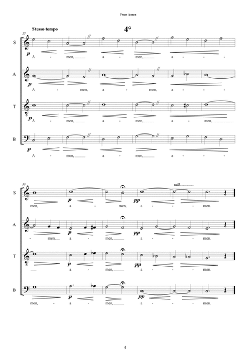Four Amen for Choir SATB a cappella image number null