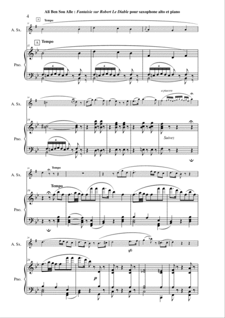 Ali Ben Sou Alle: Fantaisie sur Robert le Diable for alto saxophone and piano Alto Saxophone scores gallery preview page 4