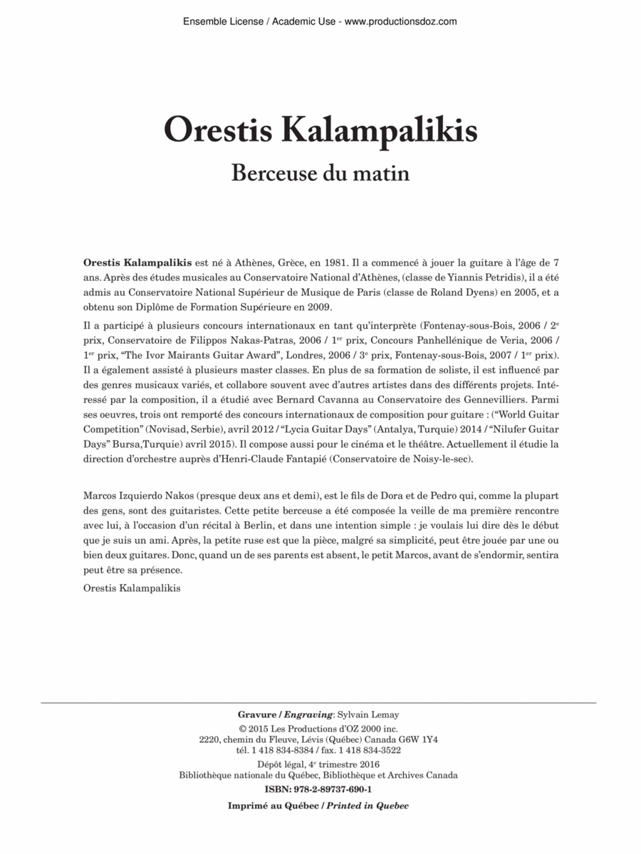 Berceuse du matin Classical Guitar scores gallery preview page 1
