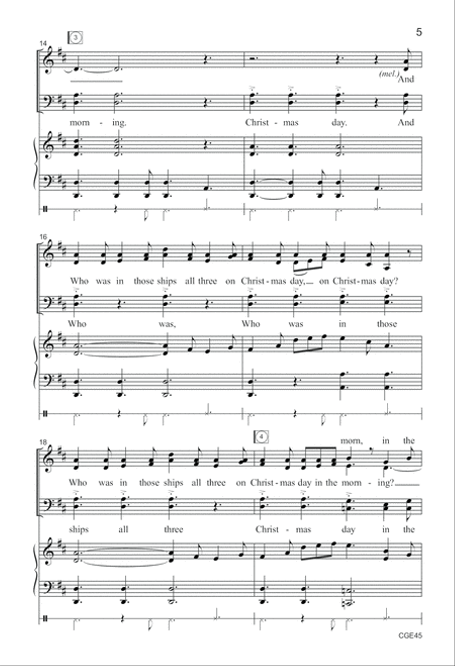 I Saw Three Ships (SATB with Opt. Violin and Percussion) 4-Part scores gallery preview page 5