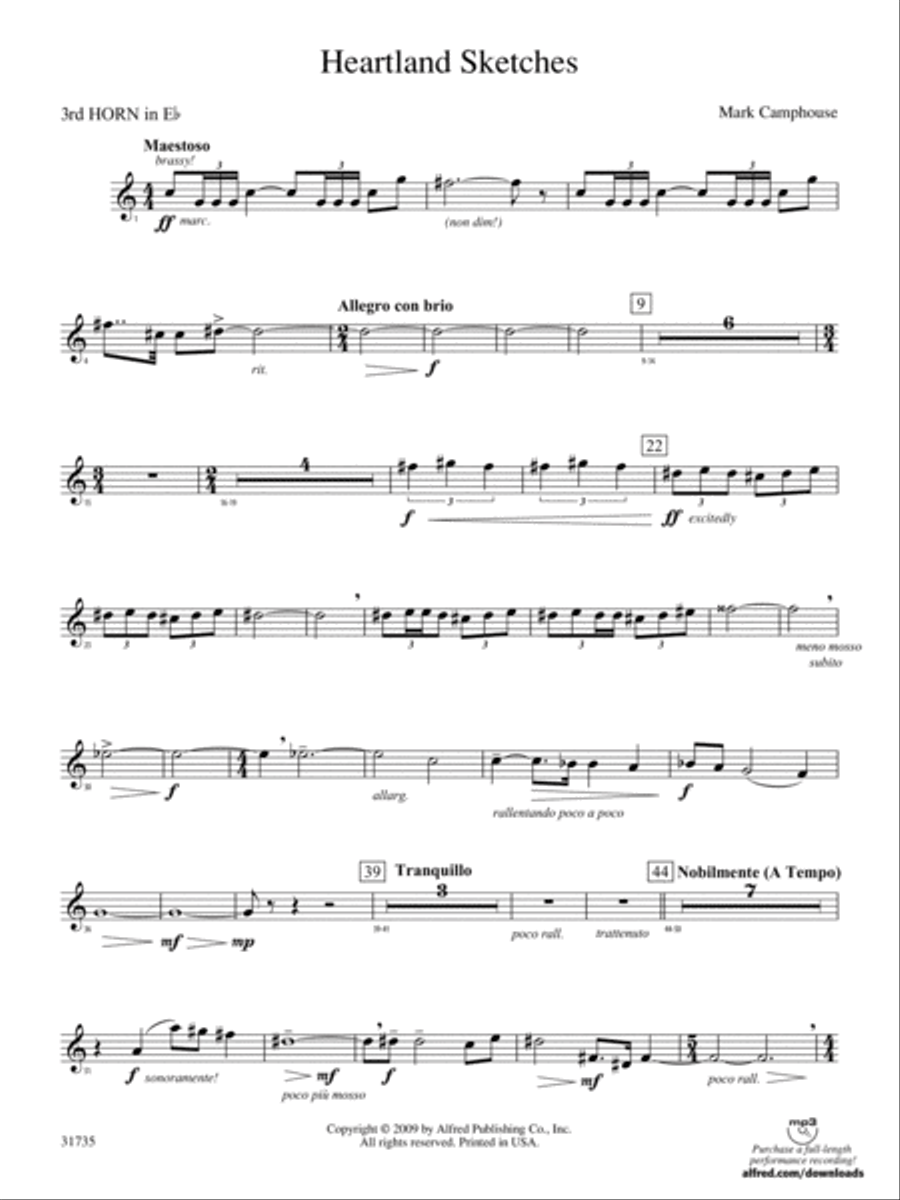 Heartland Sketches: (World Part) 3rd Horn in E-flat Concert Band scores gallery preview page 1