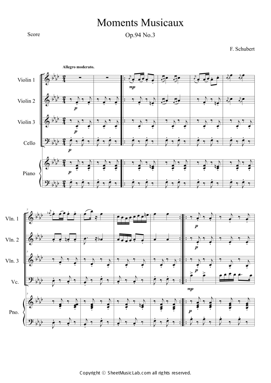 Moments Musicaux No.3 Moments Musicaux No.3 Piano Quintet scores gallery preview page 1