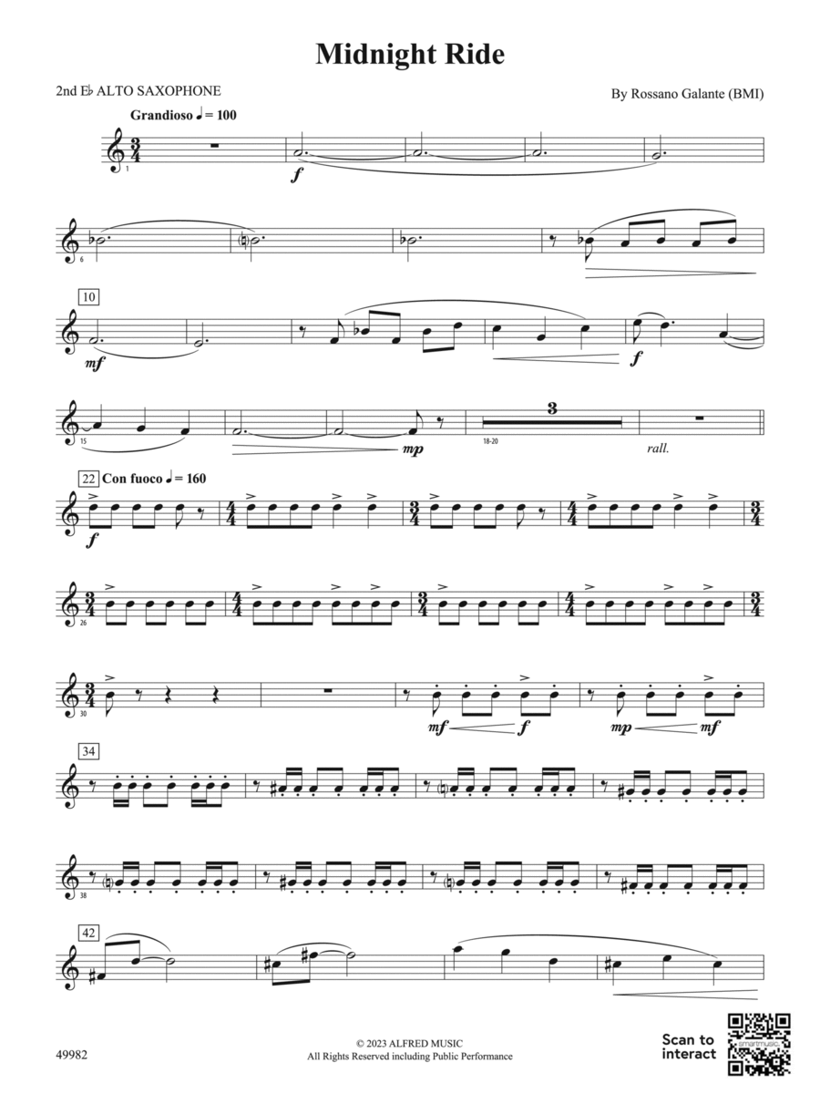 Midnight Ride: 2nd E-flat Alto Saxophone Concert Band scores gallery preview page 1