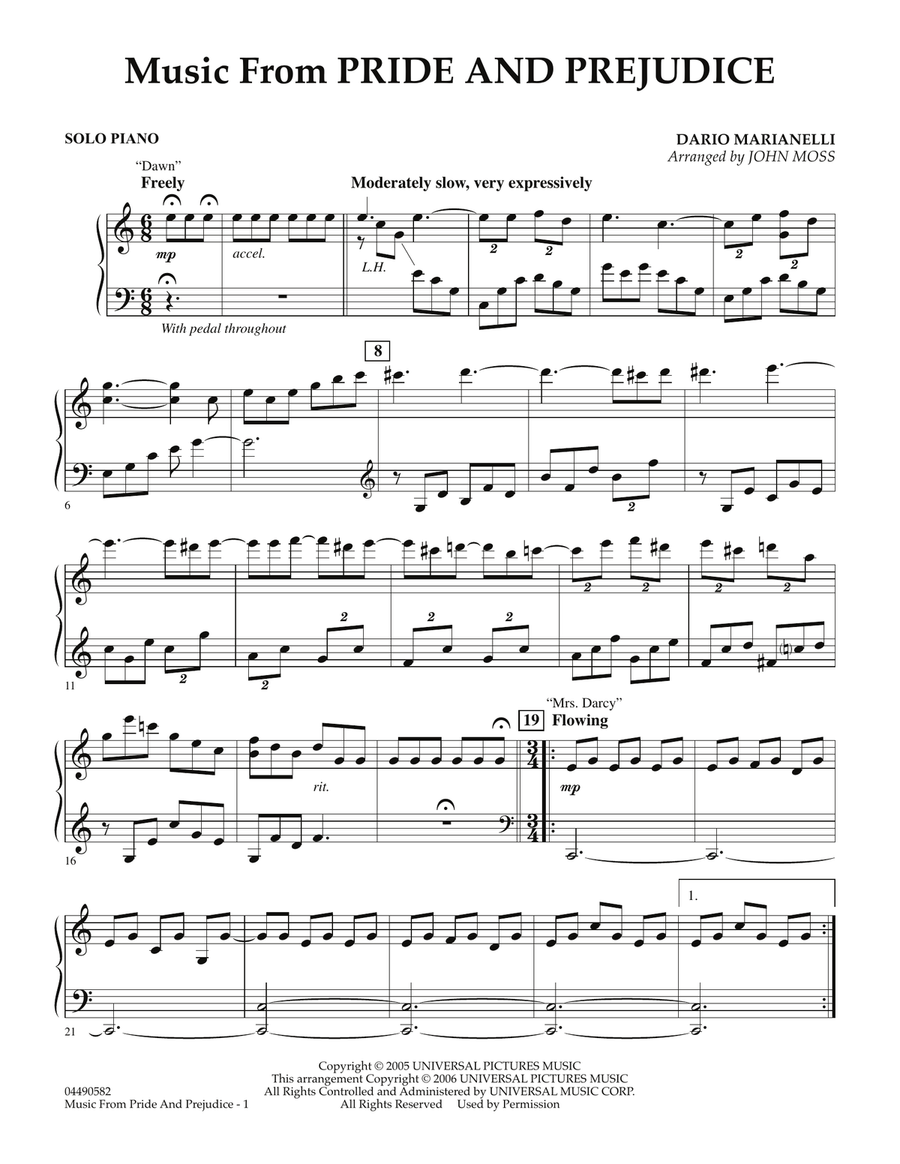 Music from Pride & Prejudice - Piano by John Moss Orchestra - Digital Sheet Music