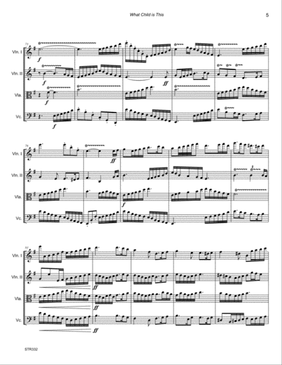 WHAT CHILD IS THIS? (Greensleeves) arranged for STRING QUARTET String Quartet scores gallery preview page 5