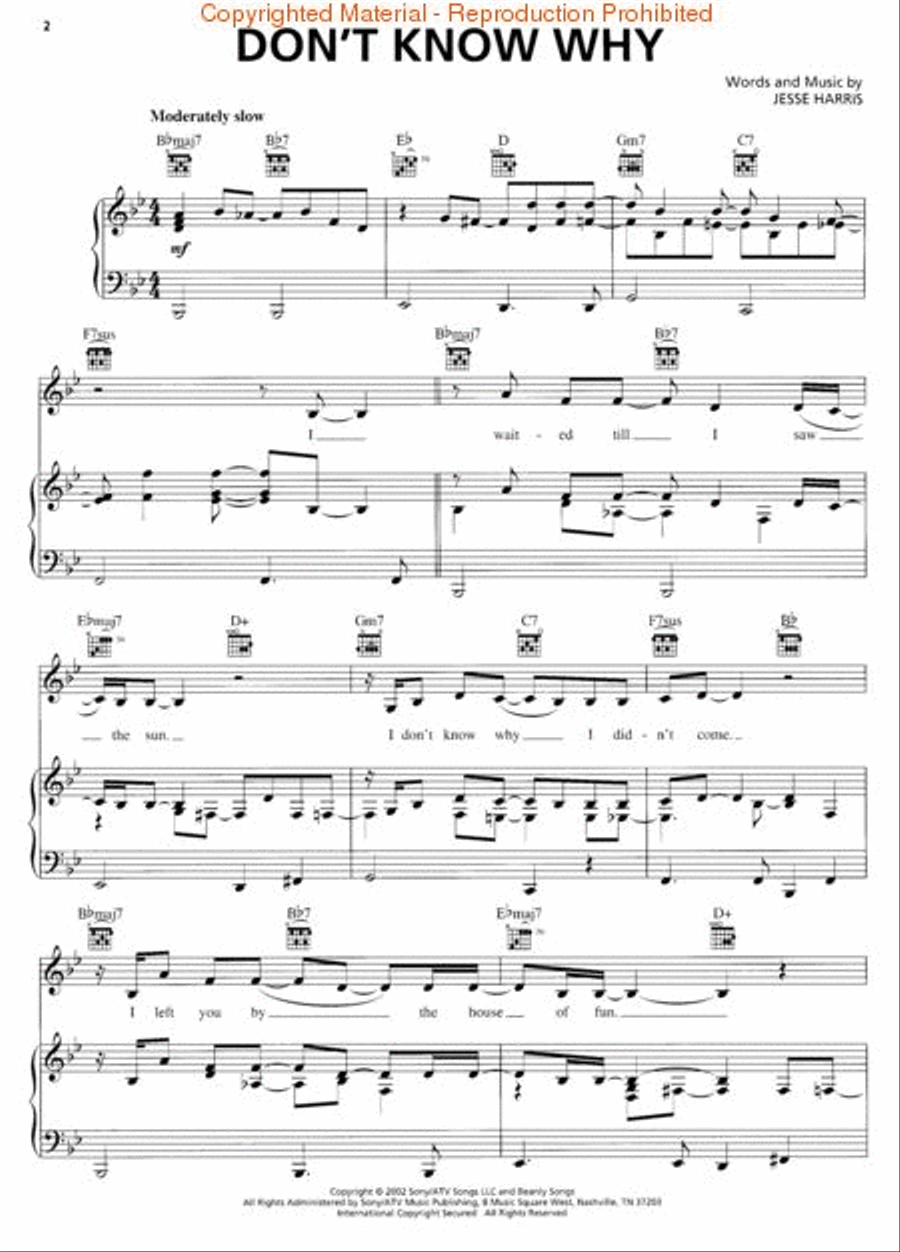 Don't Know Why Piano, Vocal, Guitar scores gallery preview page 2