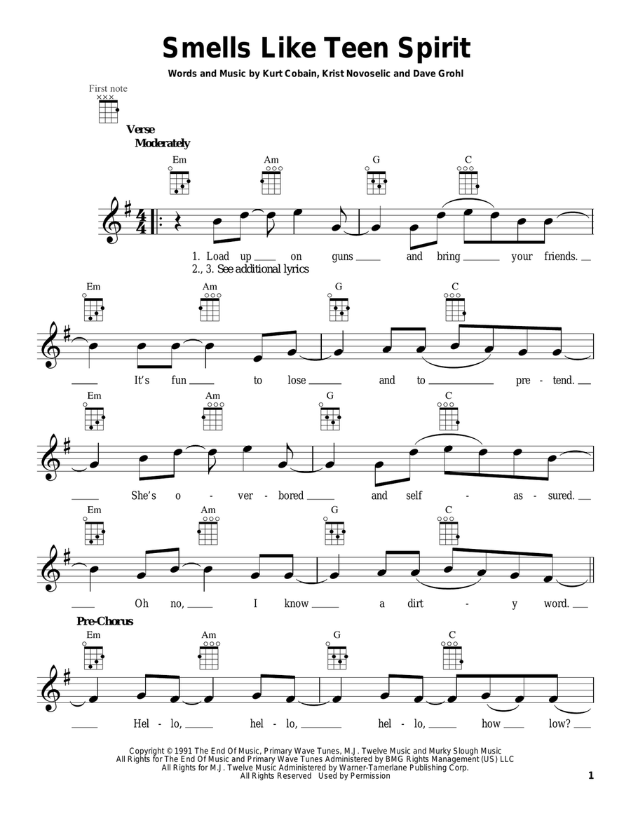 Smells Like Teen Spirit Smells Like Teen Spirit Ukulele scores gallery preview page 1