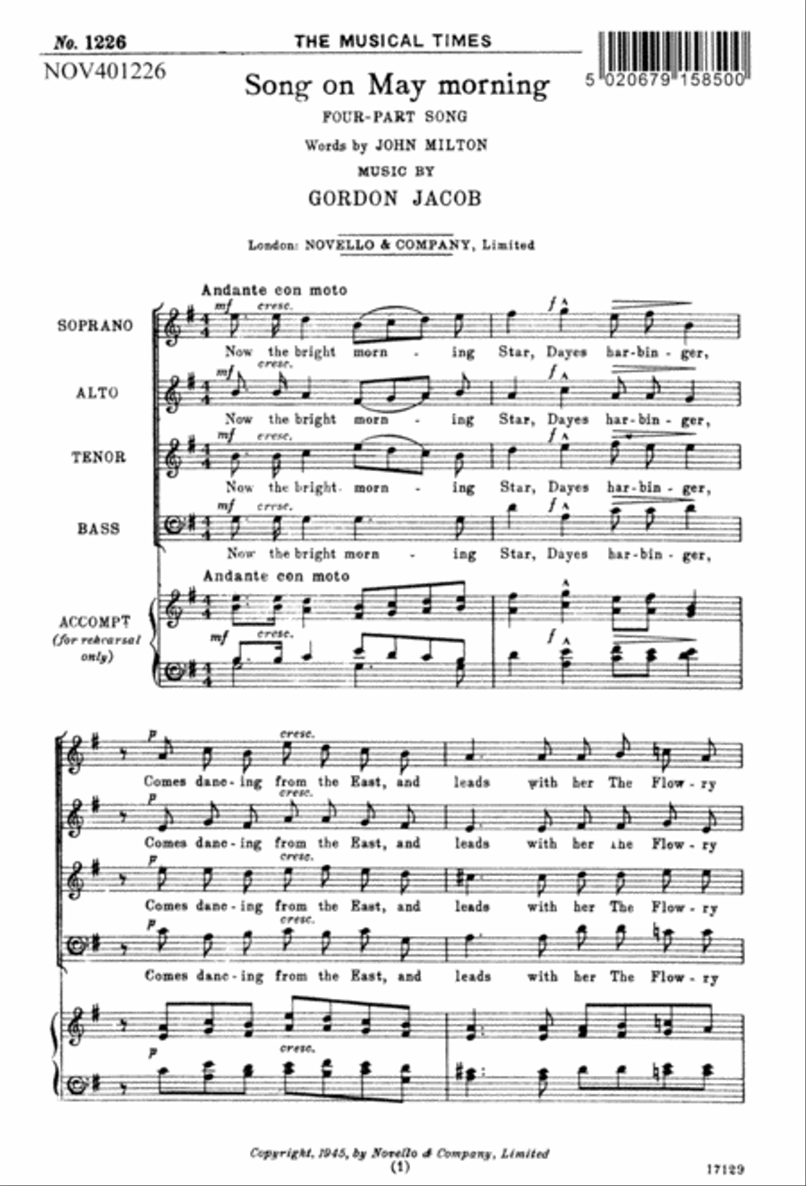 Song on May Morning 4-Part scores gallery preview page 1