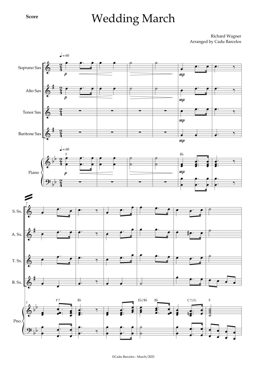 Wedding March (Wagner) Saxophone Quartet Piano and chords image number null