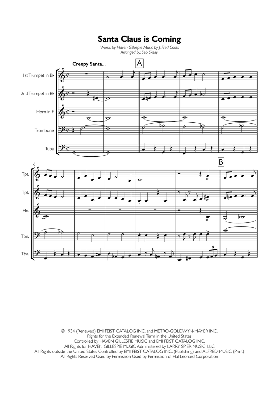 Santa Claus Is Comin' To Town Brass Ensemble scores gallery preview page 1