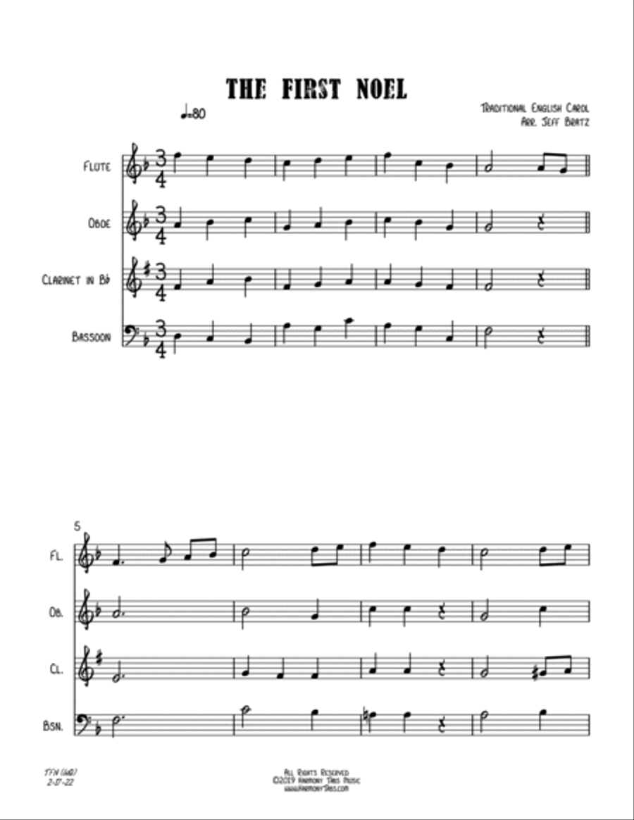 The First Noel (Wind Quartet) Woodwind Quartet scores gallery preview page 2