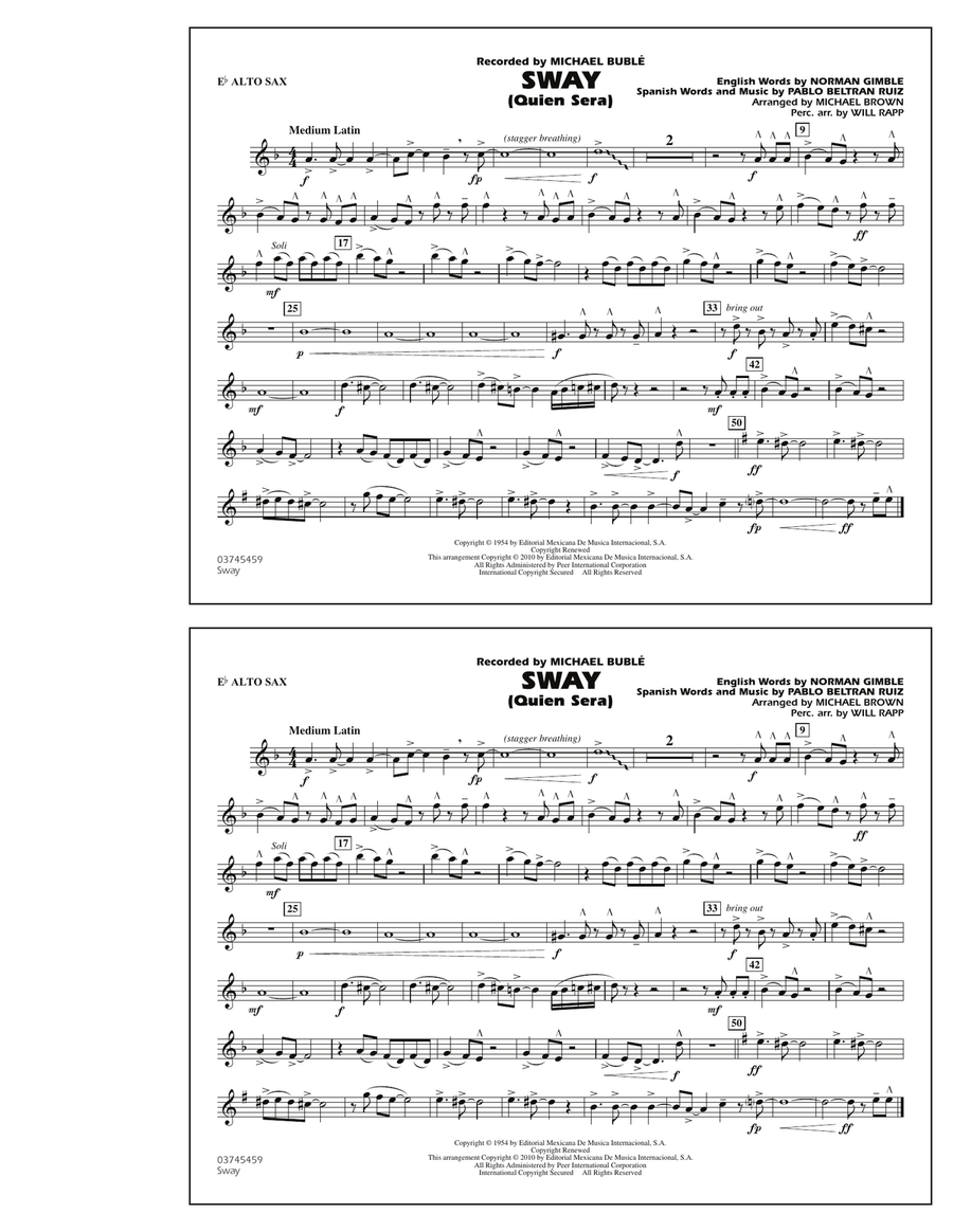 Sway (Quien Sera) - Eb Alto Sax Marching Band scores gallery preview page 1