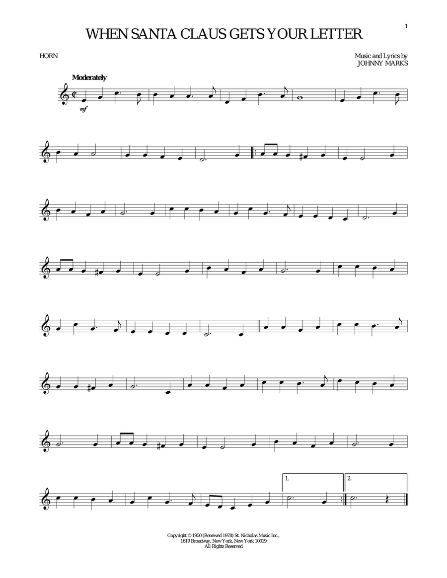When Santa Claus Gets Your Letter Horn Solo scores gallery preview page 1