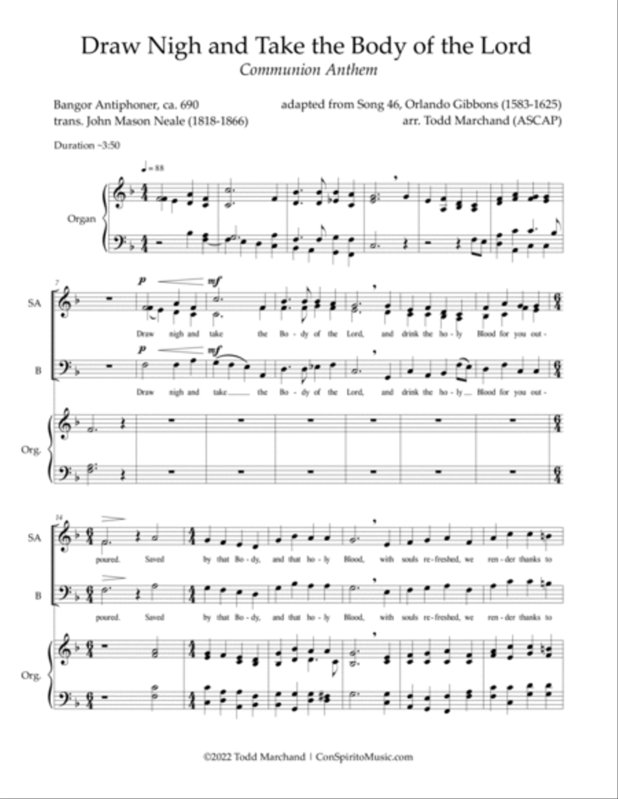 Draw Nigh and Take the Body of the Lord - SAB voices, organ 3-Part scores gallery preview page 2