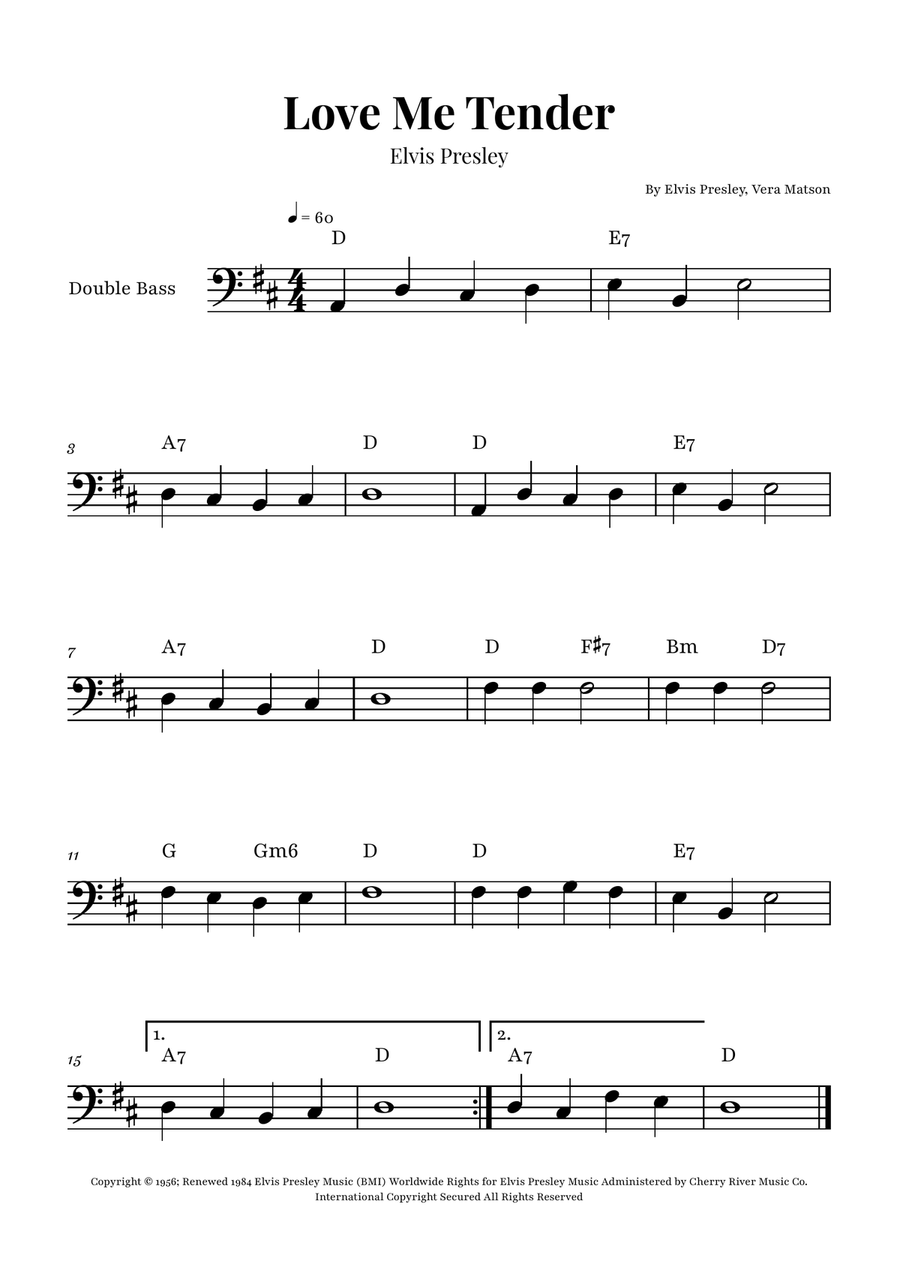Love Me Tender Double Bass scores gallery preview page 1