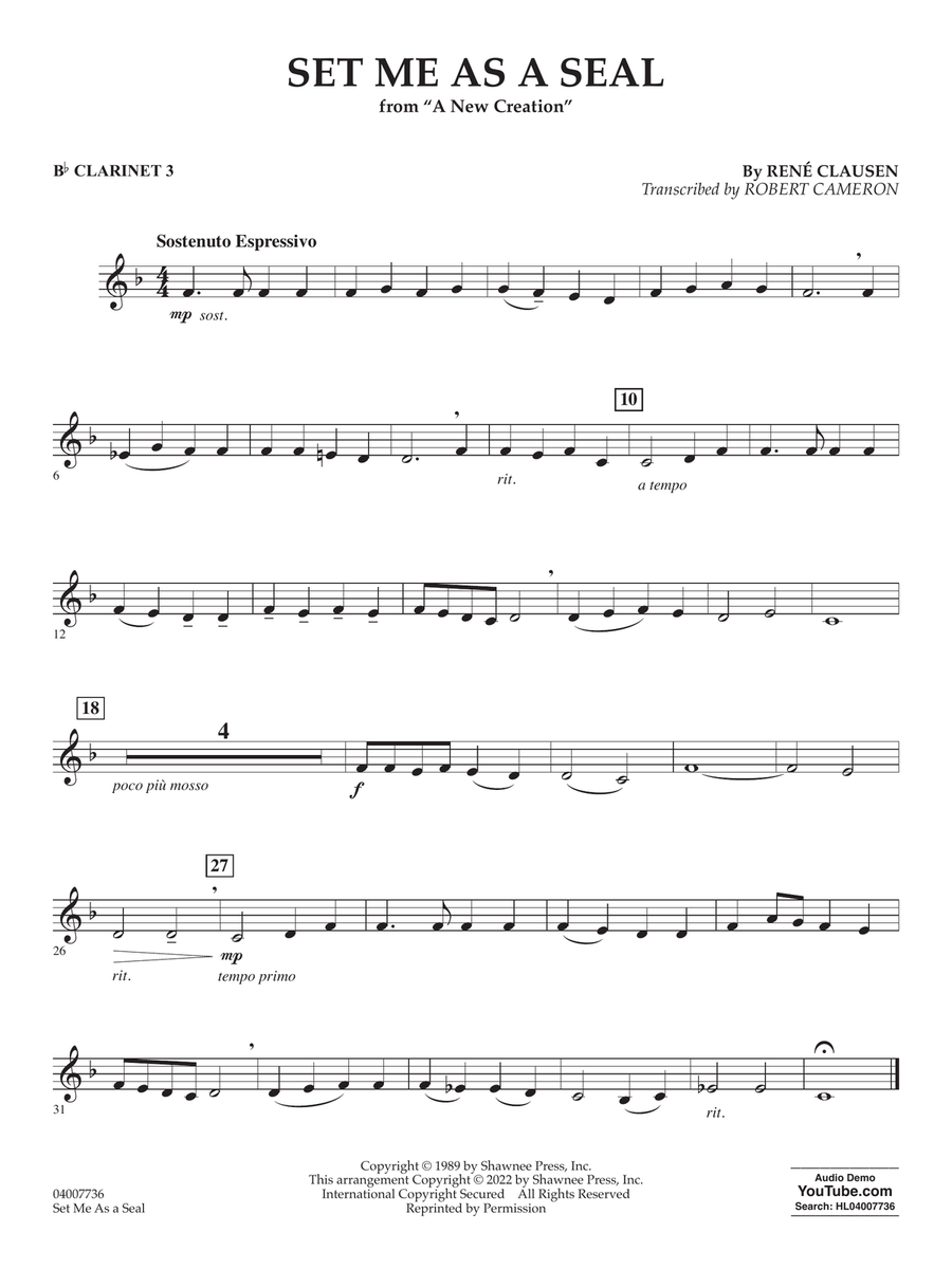 Set Me as a Seal (arr. Robert C. Cameron) - Bb Clarinet 3 Concert Band scores gallery preview page 1