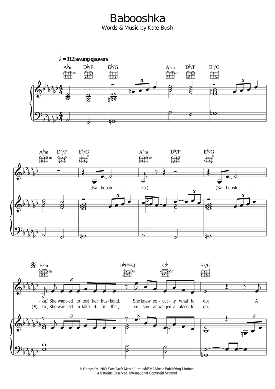 Babooshka Babooshka Piano, Vocal, Guitar scores gallery preview page 1
