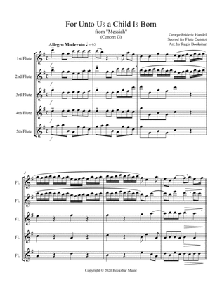 Book cover for For Unto Us a Child is Born (from "Messiah") (G) (Flute Quintet)