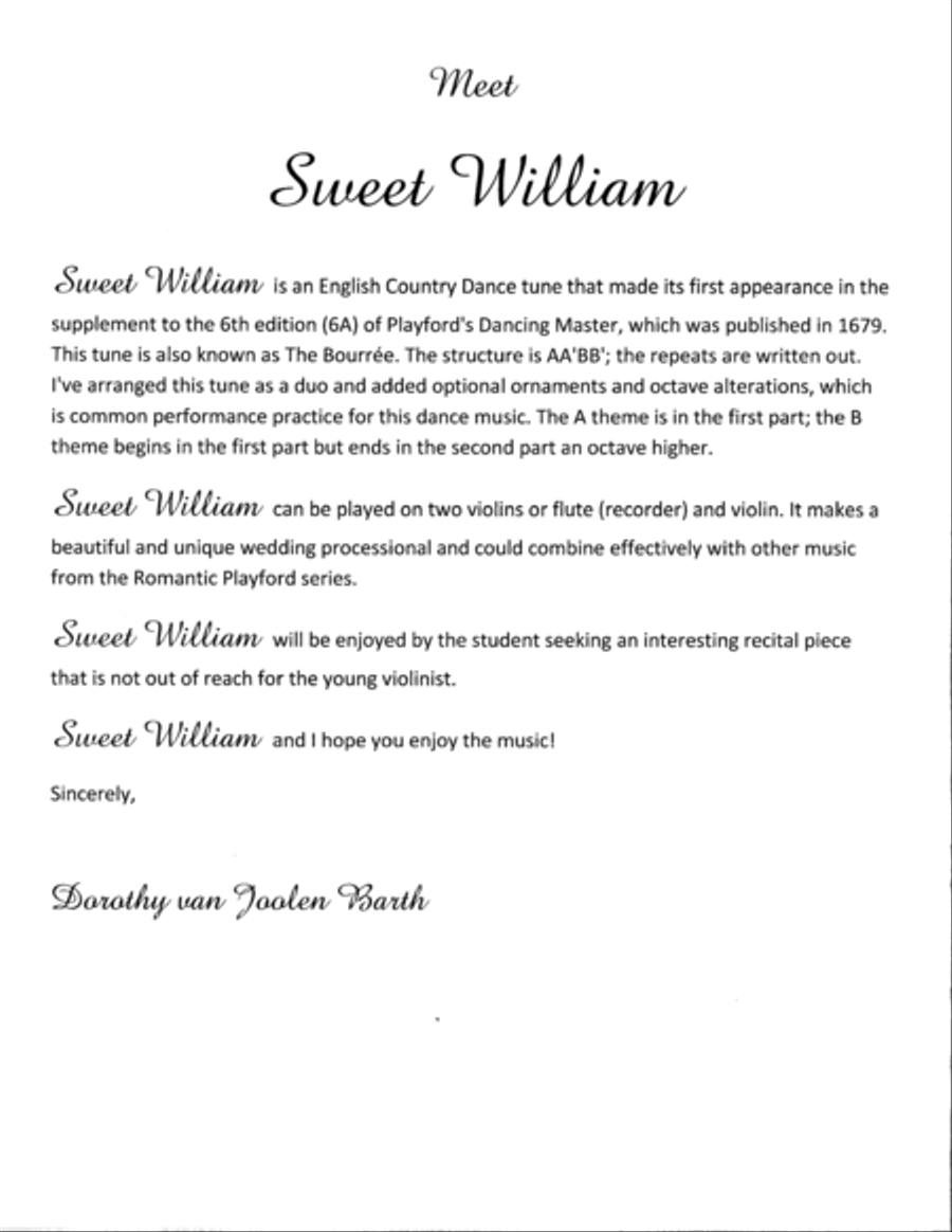Romantic Playford: Sweet William String Duet scores gallery preview page 1