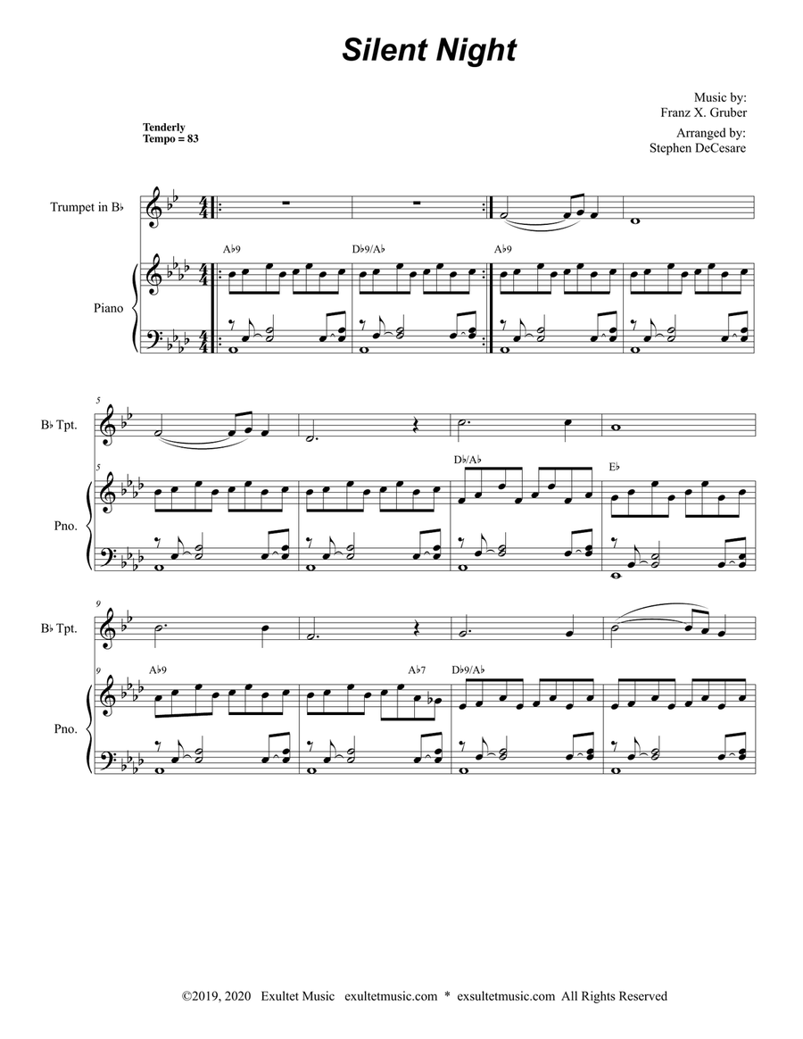 Silent Night (Bb-Trumpet solo and Piano) Trumpet Solo scores gallery preview page 1