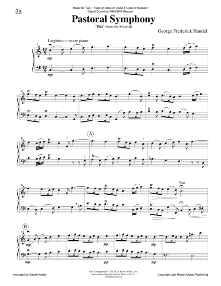 Handel's Messiah - Duet - for Flute or Oboe or Violin & Cello or Bassoon - Music for Two
