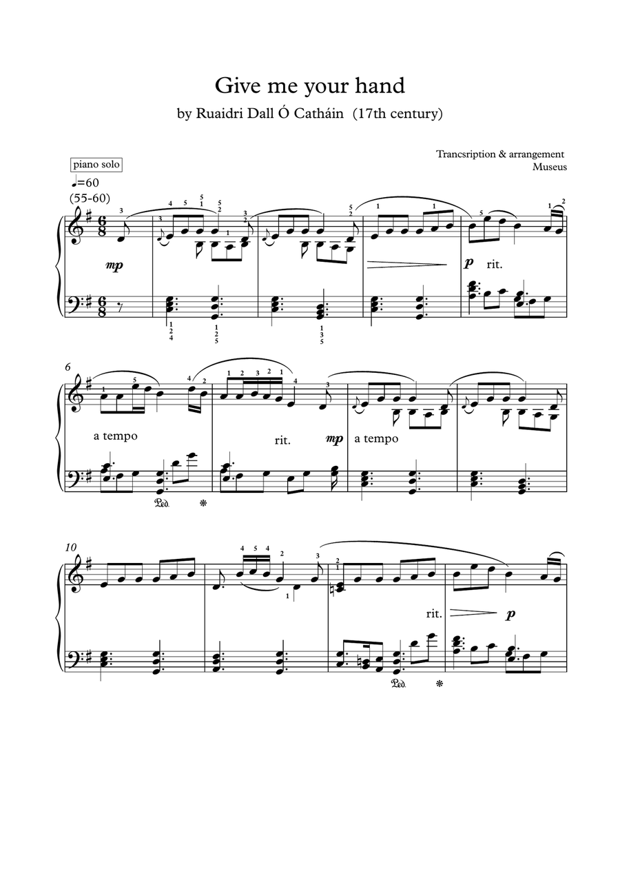 Give me your hand Romantic piano solo Ruaidri Dall O Cathain Easy Piano scores gallery preview page 2