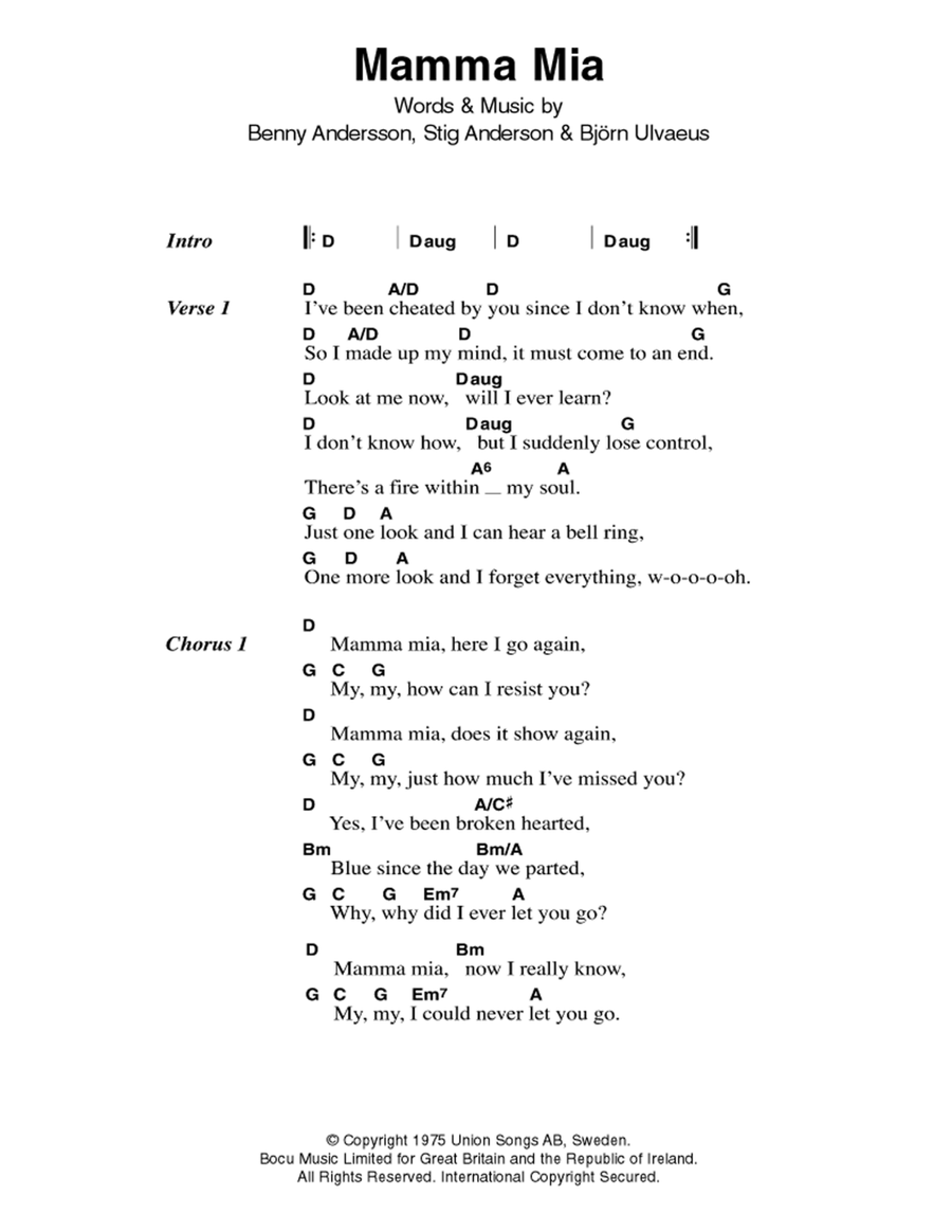 Mamma Mia Acoustic Guitar scores gallery preview page 1