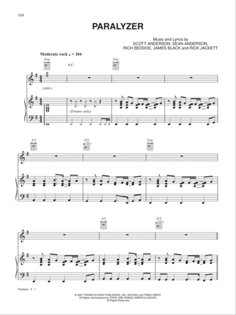 Paralyzer Piano, Vocal, Guitar scores gallery preview page 1