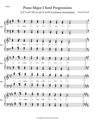 Book cover for Piano Major Chord Progressions: I-V7-vii(dim)-IV-vi-iii-V-ii-IV-I