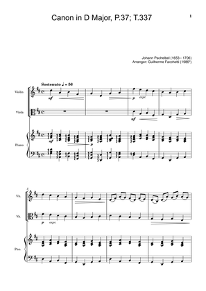 Book cover for Johann Pachelbel - Canon in D Major, P.37; T.337. Arrangement for Violin, Viola and Piano.