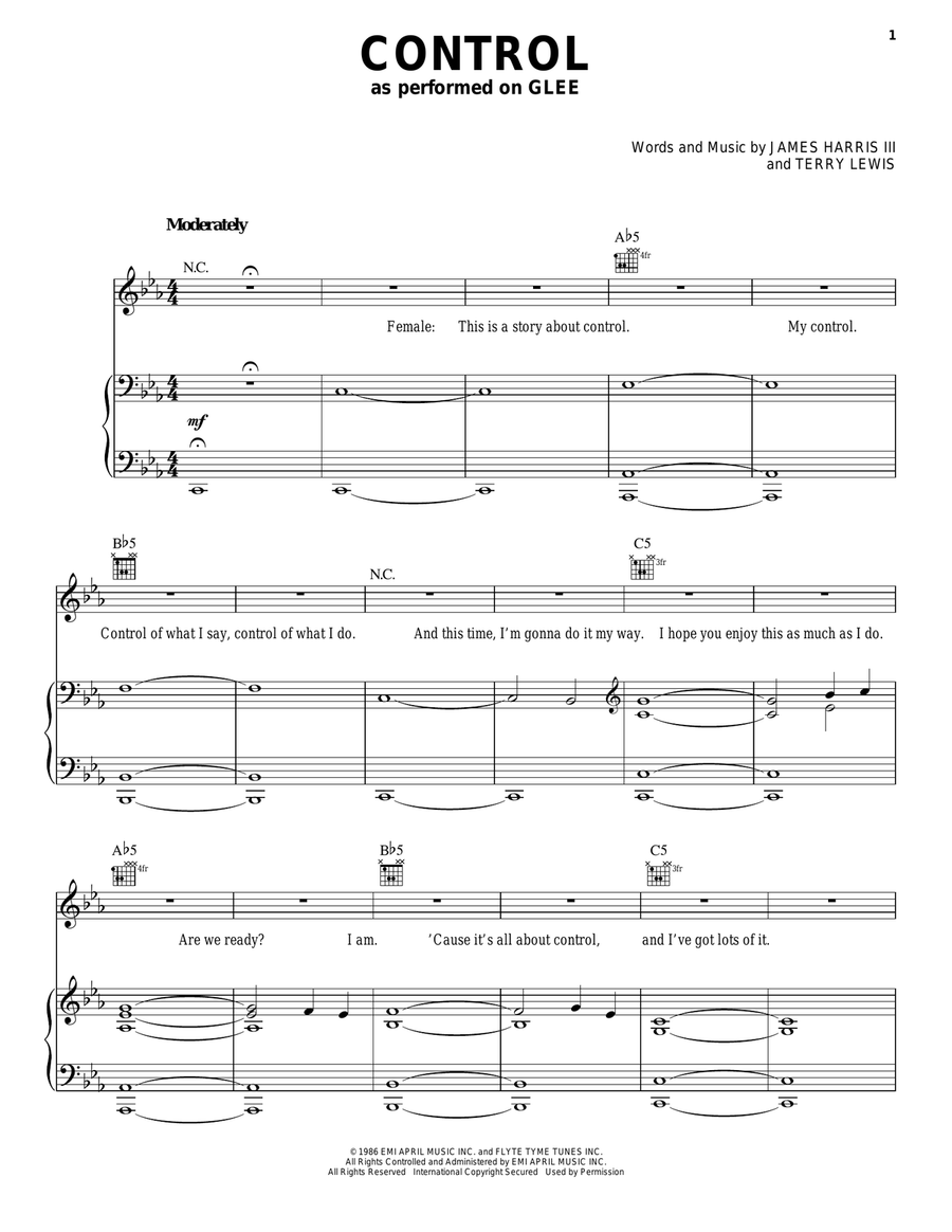 Control Piano, Vocal, Guitar scores gallery preview page 1