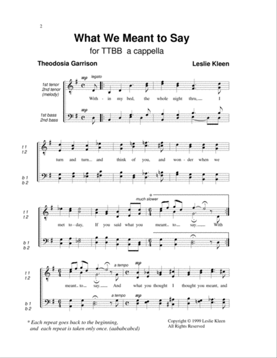 What We Meant to Say for TTBB a cappella TTBB scores gallery preview page 2