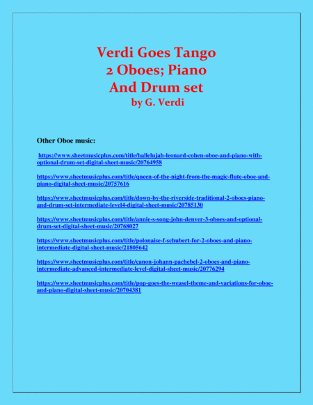 Verdi Goes Tango - G.Verdi - 2 Oboes, Piano and Drum Set image number null