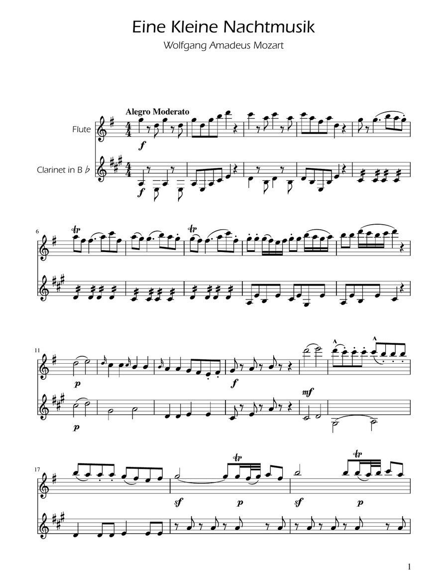 Mozart: Eine Kleine Nachtmusik (K.525) - Flute and Clarinet Duet