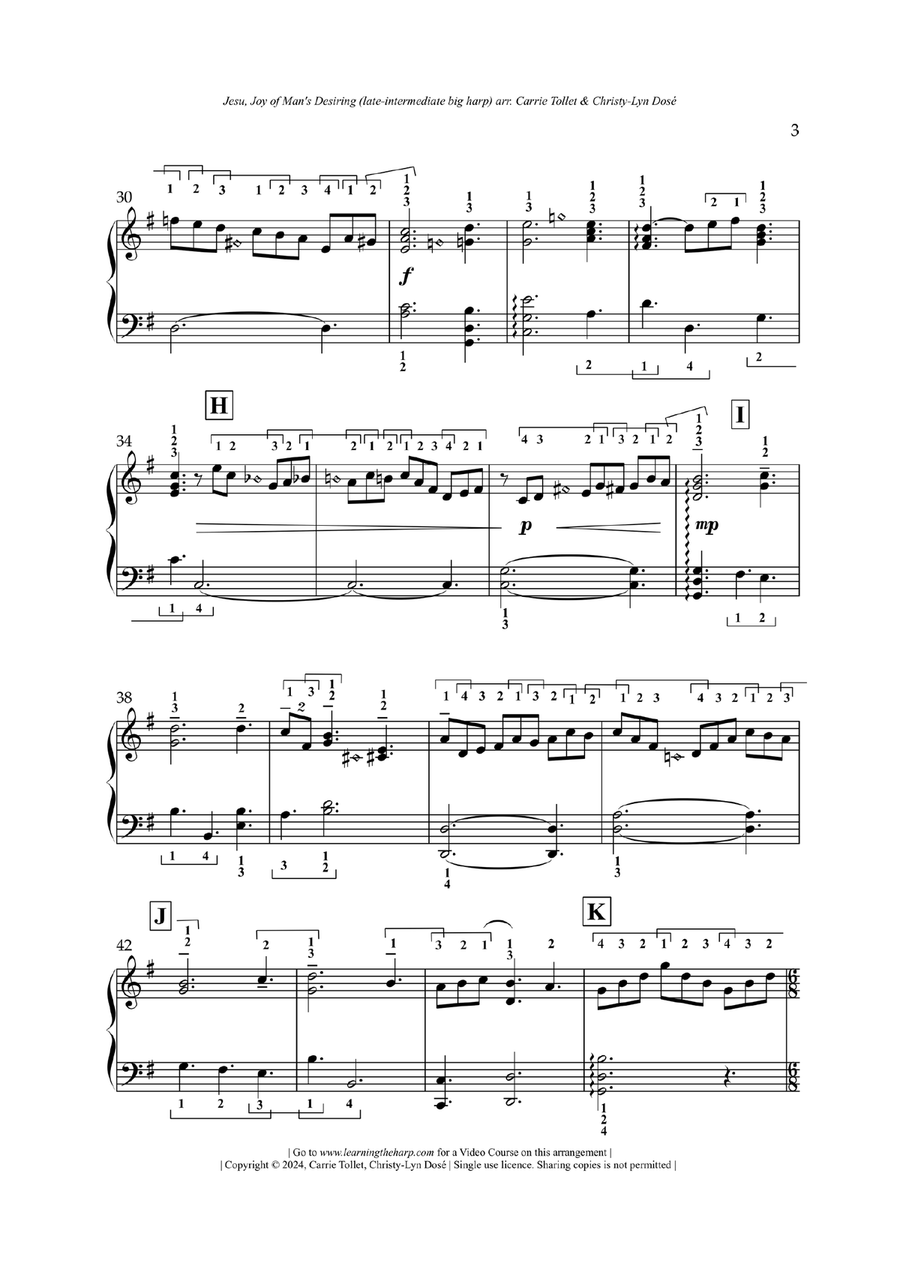 Jesu, Joy Of Man's Desiring - Late-Intermediate for Harp Celtic Harp scores gallery preview page 4