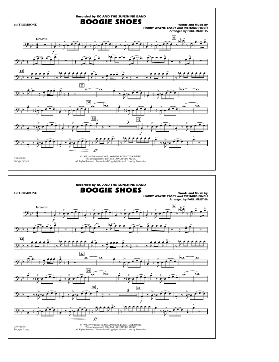 Boogie Shoes - 1st Trombone Marching Band scores gallery preview page 1