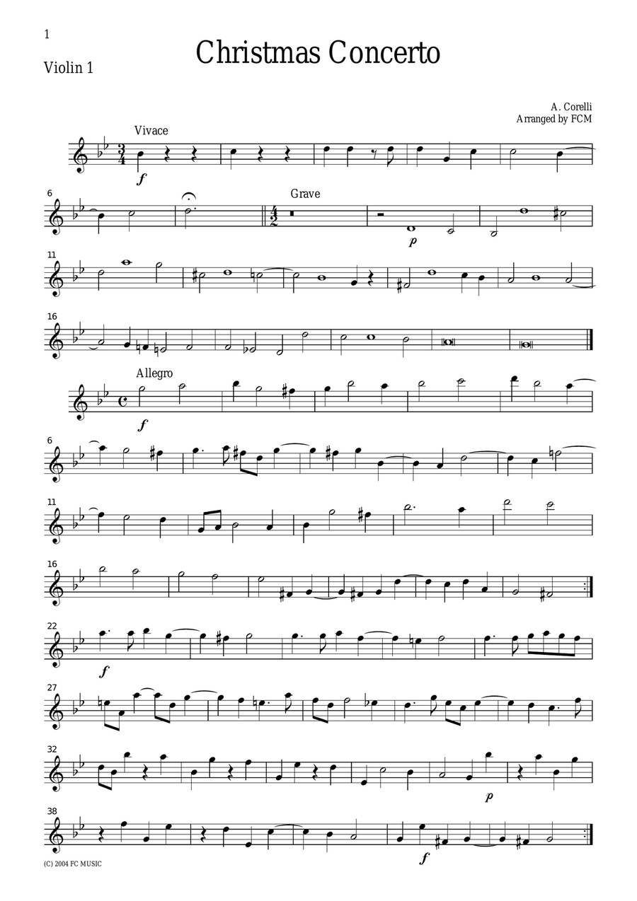 Corelli Christmas Concerto, for string quartet, CC101 String Quartet scores gallery preview page 1
